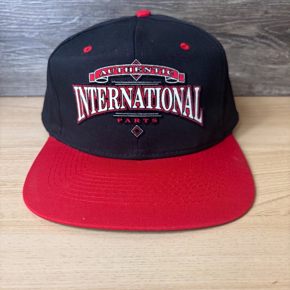 Vintage International Parts Hat Cap Snap Back Black Red Trucker Adjustable